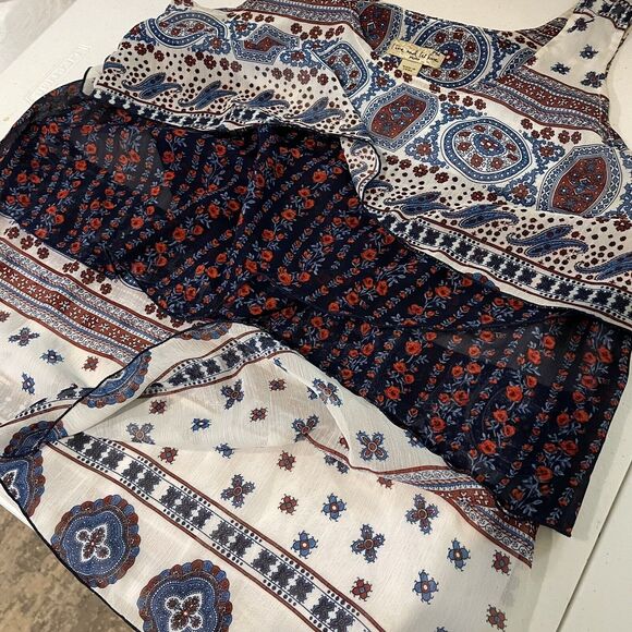 Live & Let Live Ruffled Tank Top 3 Tier Pullover Boho Paisley Print Women’s PM - Picture 5 of 9